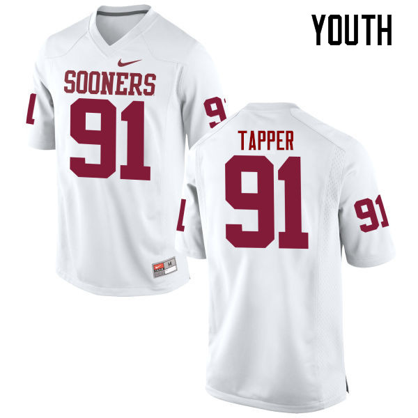 Youth Oklahoma Sooners #91 Charles Tapper College Football Jerseys Game-White